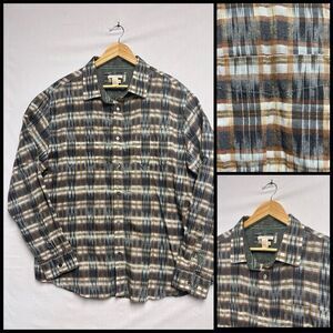 Carbon 2 Cobalt Men’s Linen Blend Plaid Camp Shirt Button Up Large